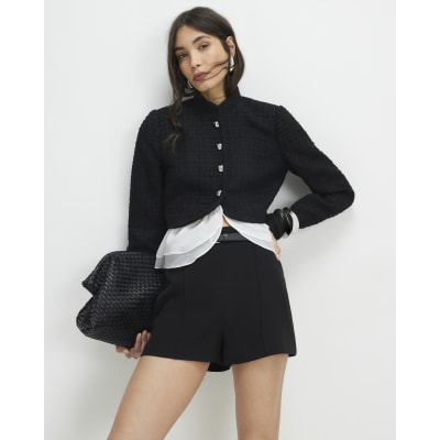 Black Belted Pintuck Shorts