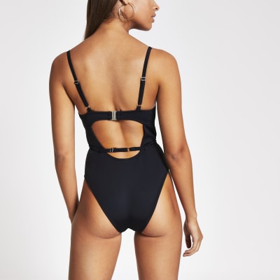 Black belted plunge scuba swimsuit