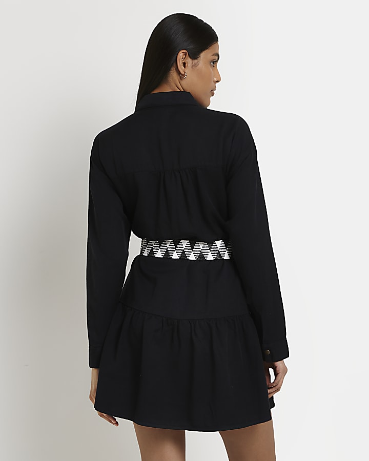 Black belted smock mini dress