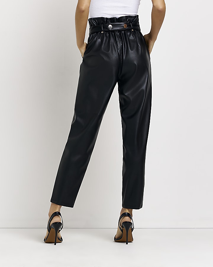 Black belted straight leg trousers