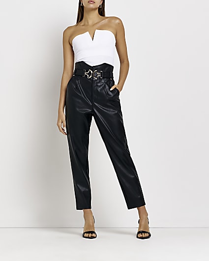 Black belted straight leg trousers