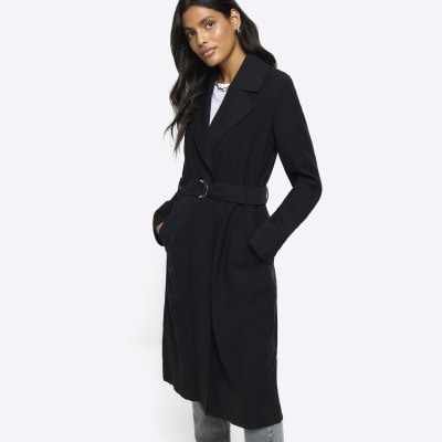Black Belted Trench Coat River Island