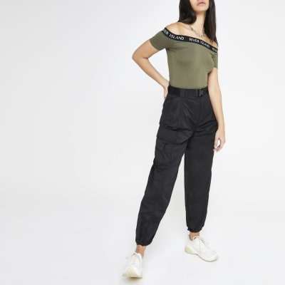 Black belted utility trousers
