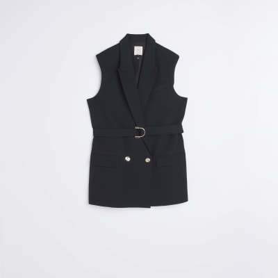 Black Belted Waistcoat | River Island