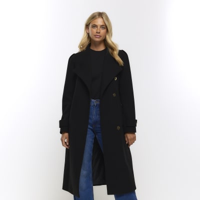 Belted Short Wrap Coat - Navy