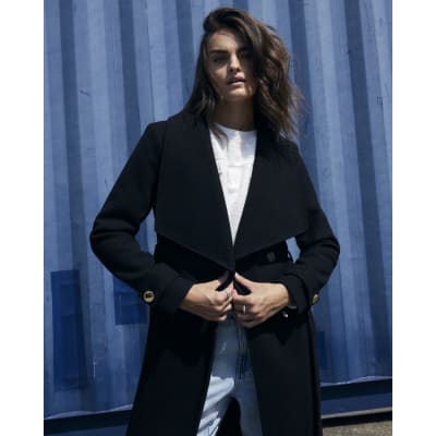 River island black belted coat hot sale