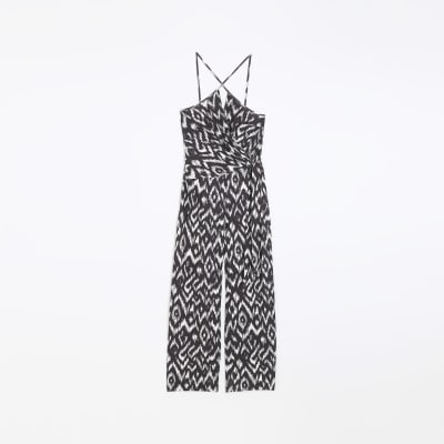 Black belted wrap jumpsuit