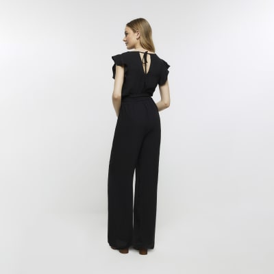 Black belted wrap jumpsuit