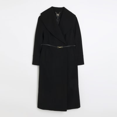 Long black hotsell belted coat