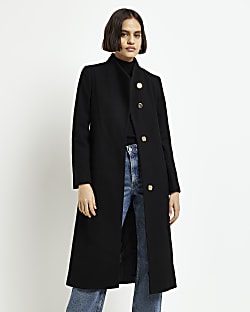 Black belted wrap longline coat