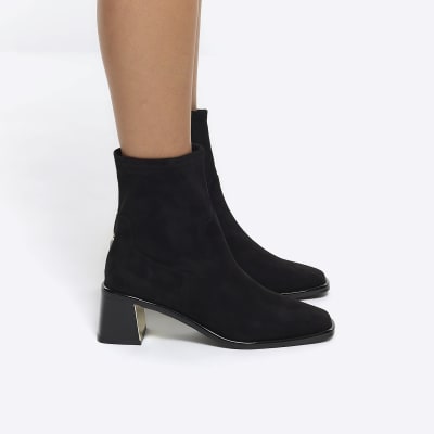 Black block heel ankle boots River Island