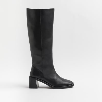 block heel knee high boots