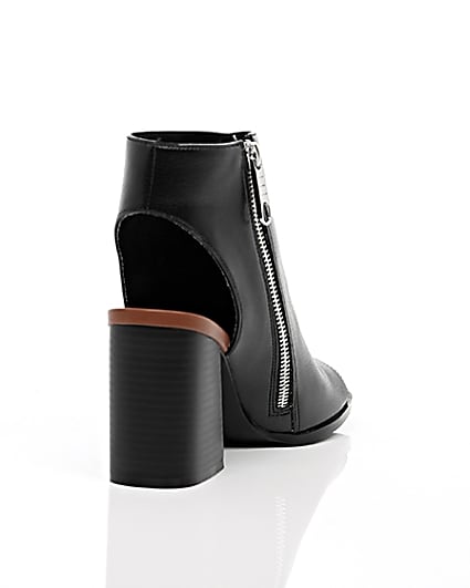 360 degree animation of product Black block heel peeptoe shoe boots frame-14