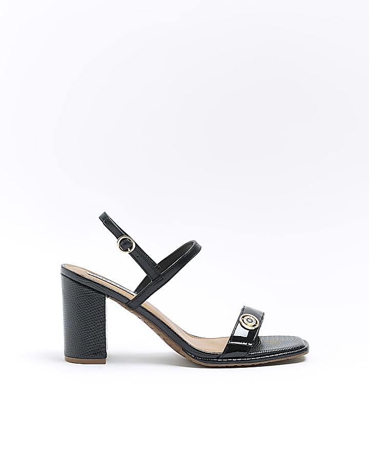 Black block heel strappy sandals