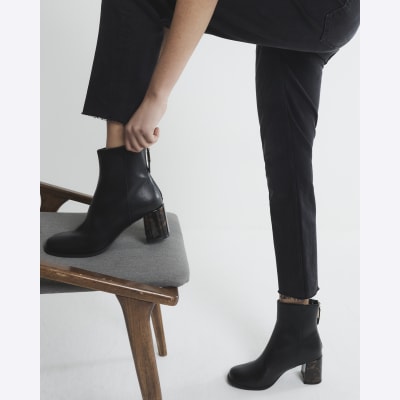 Black block heeled ankle boots
