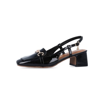 Black block heeled court shoes | River Island