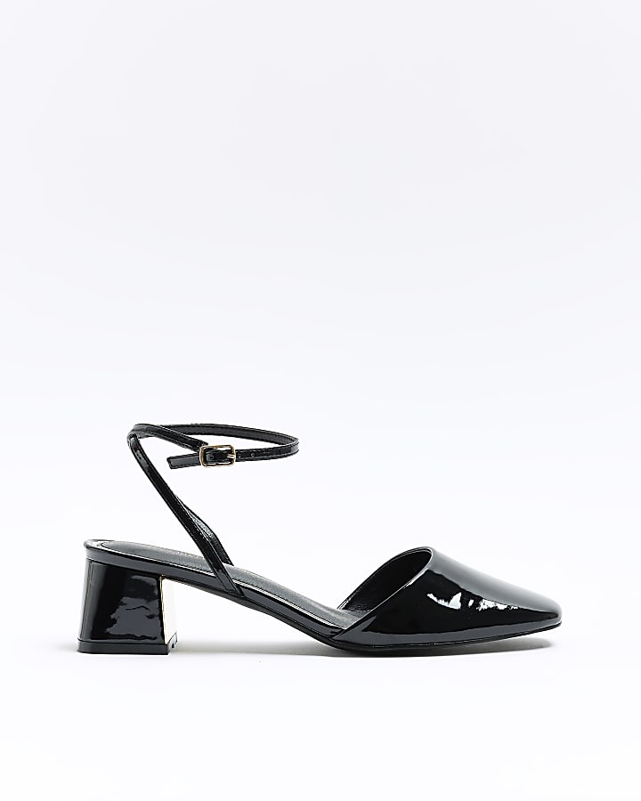 Black block heeled court shoes | River Island