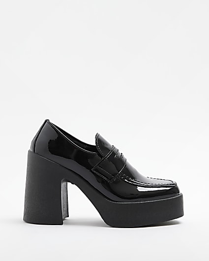 Black block heeled loafers