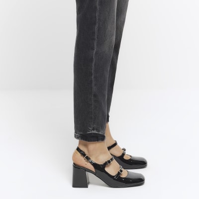 Black block heeled shoes