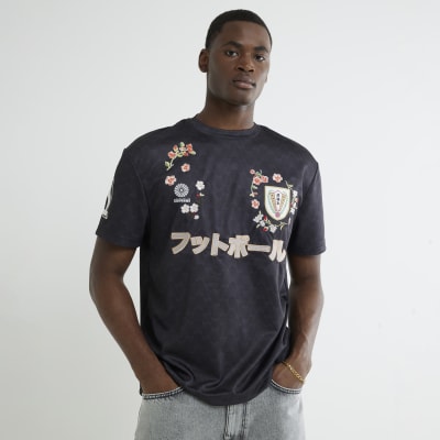 Black Blossom Mesh Football T-Shirt