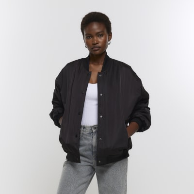 River Island leather bomber jacket in black