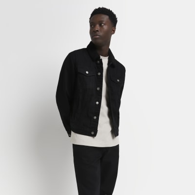 Black borg collar denim jacket | River Island