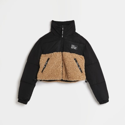 Black borg cropped puffer coat | River Island