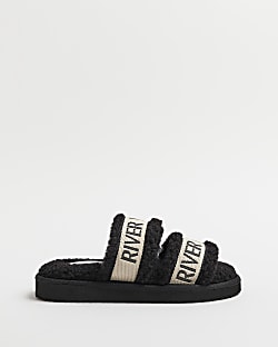 Black borg double strap slippers