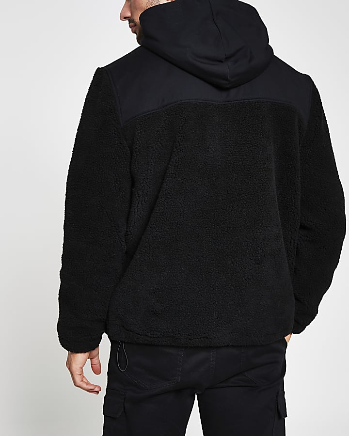Black borg nylon hooded jacket