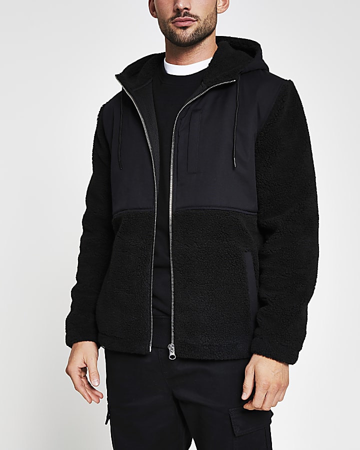 Black borg nylon hooded jacket