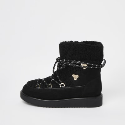 Black borg snow boots | River Island