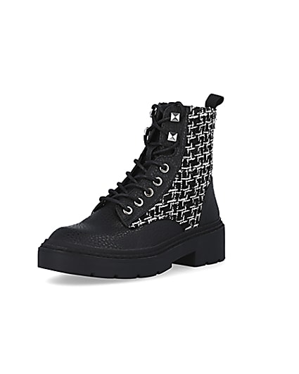 360 degree animation of product Black boucle biker boots frame-0
