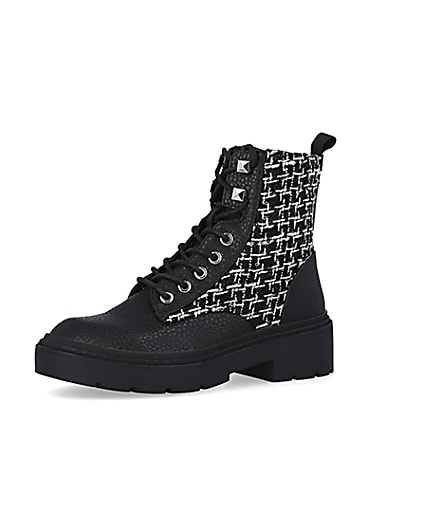 360 degree animation of product Black boucle biker boots frame-1