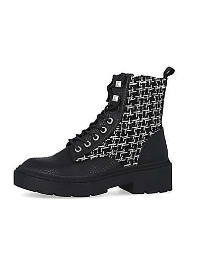360 degree animation of product Black boucle biker boots frame-2