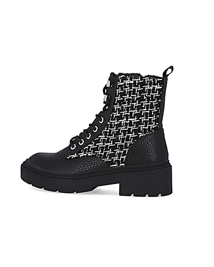 360 degree animation of product Black boucle biker boots frame-4