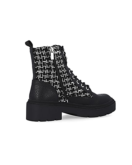 360 degree animation of product Black boucle biker boots frame-13
