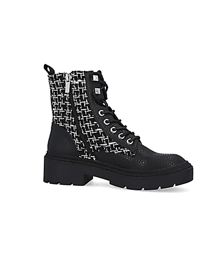 360 degree animation of product Black boucle biker boots frame-16