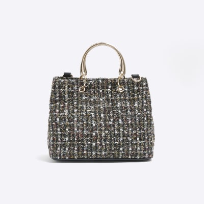 Black boucle embellished tote bag River Island