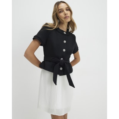 Black Boucle Hybrid Mini Dress