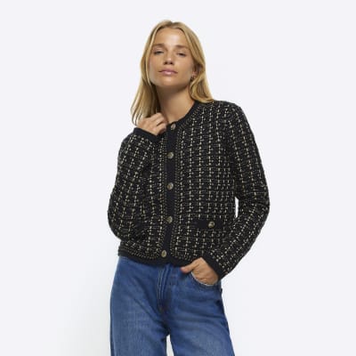 Black boucle knitted cardigan | River Island