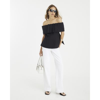 Black Bow Back Bardot Top River Island