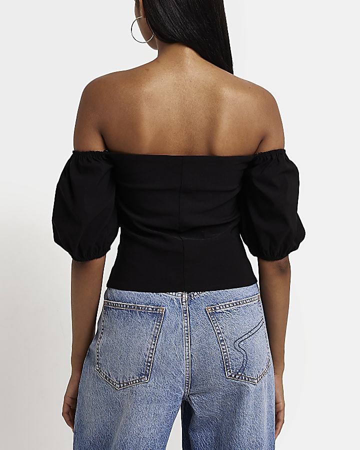 Black bow detail cropped top