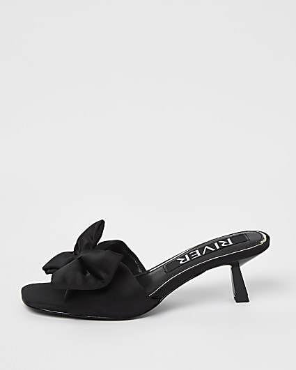 Black bow detail heeled mules