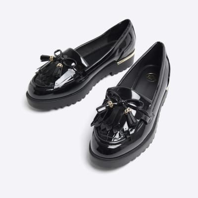 Black bow tassel loafers River Island