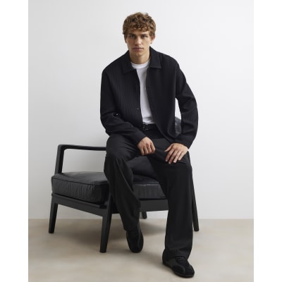 Black Boxy Fit Long Sleeve Plisse Shirt