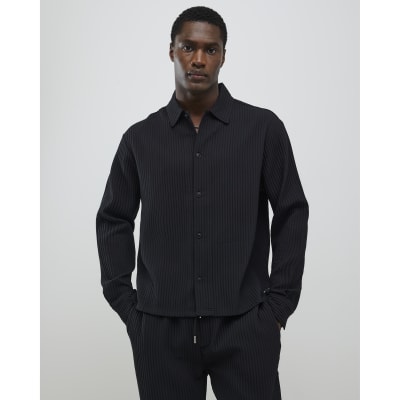 Black Boxy Fit Plisse Textured Shirt