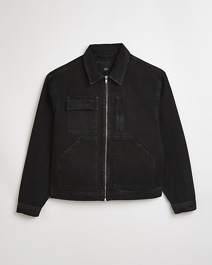 Black boxy fit workwear denim jacket