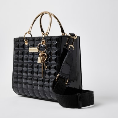 black-boxy-quilted-tote-handbag-river-island