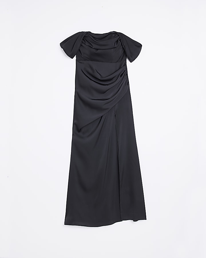 Black Bridesmaid Bardot Maxi Dress