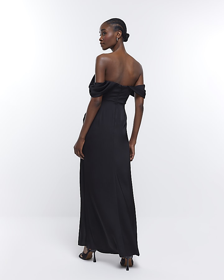 Black Bridesmaid Bardot Maxi Dress